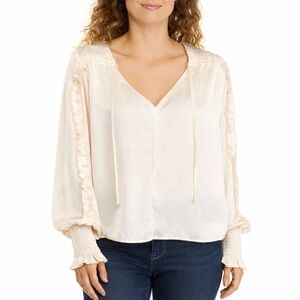 Sam Edelman Women's Long Sleeve Varick Hammered Satin Blouse XS